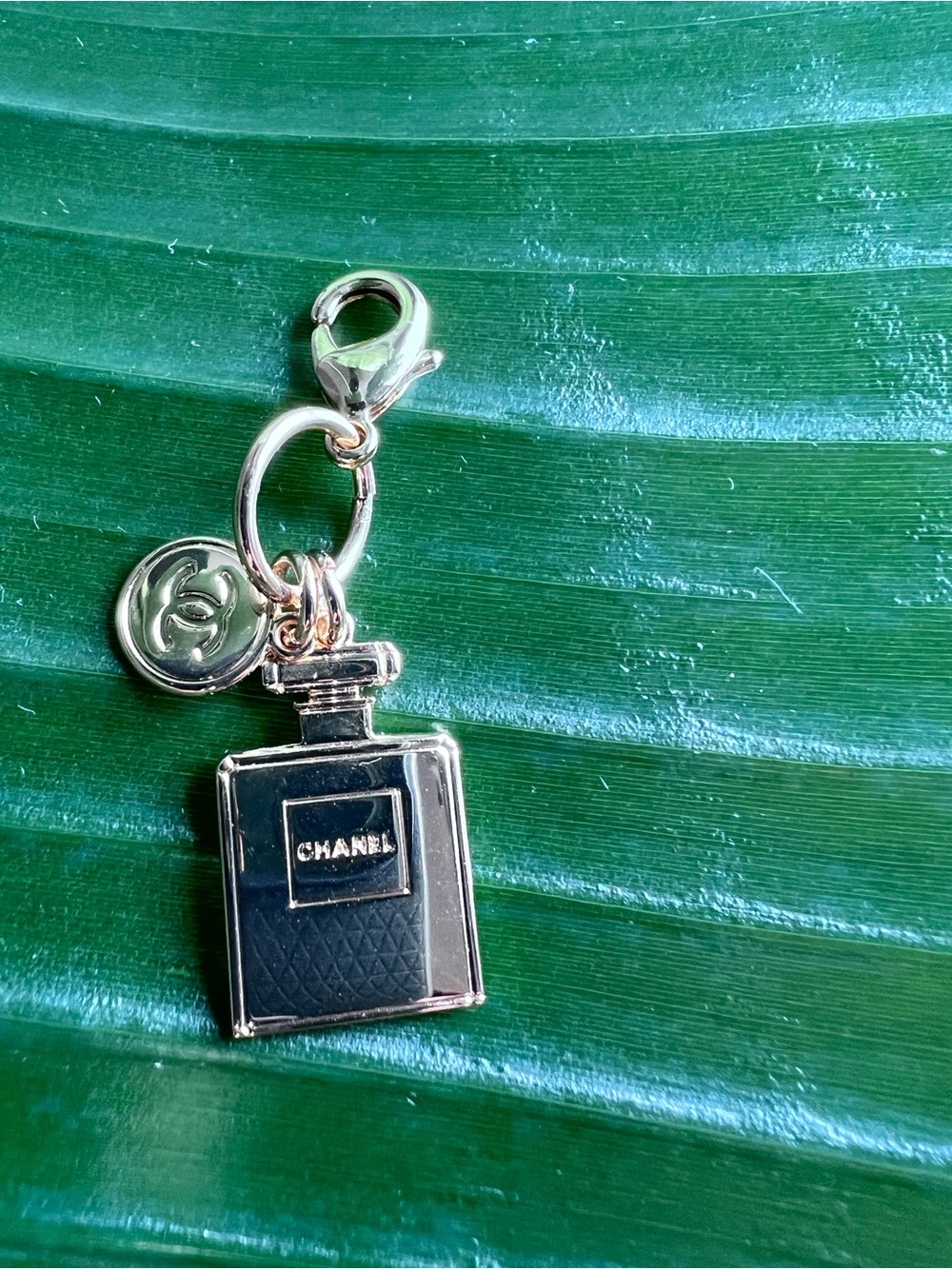 CHANEL No5 Gold Tone Perfume Bottle Charm With CC Logo Disc